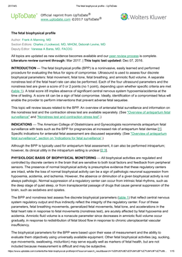 The Fetal Biophysical Profile All Topics Are Updated As New Evidence