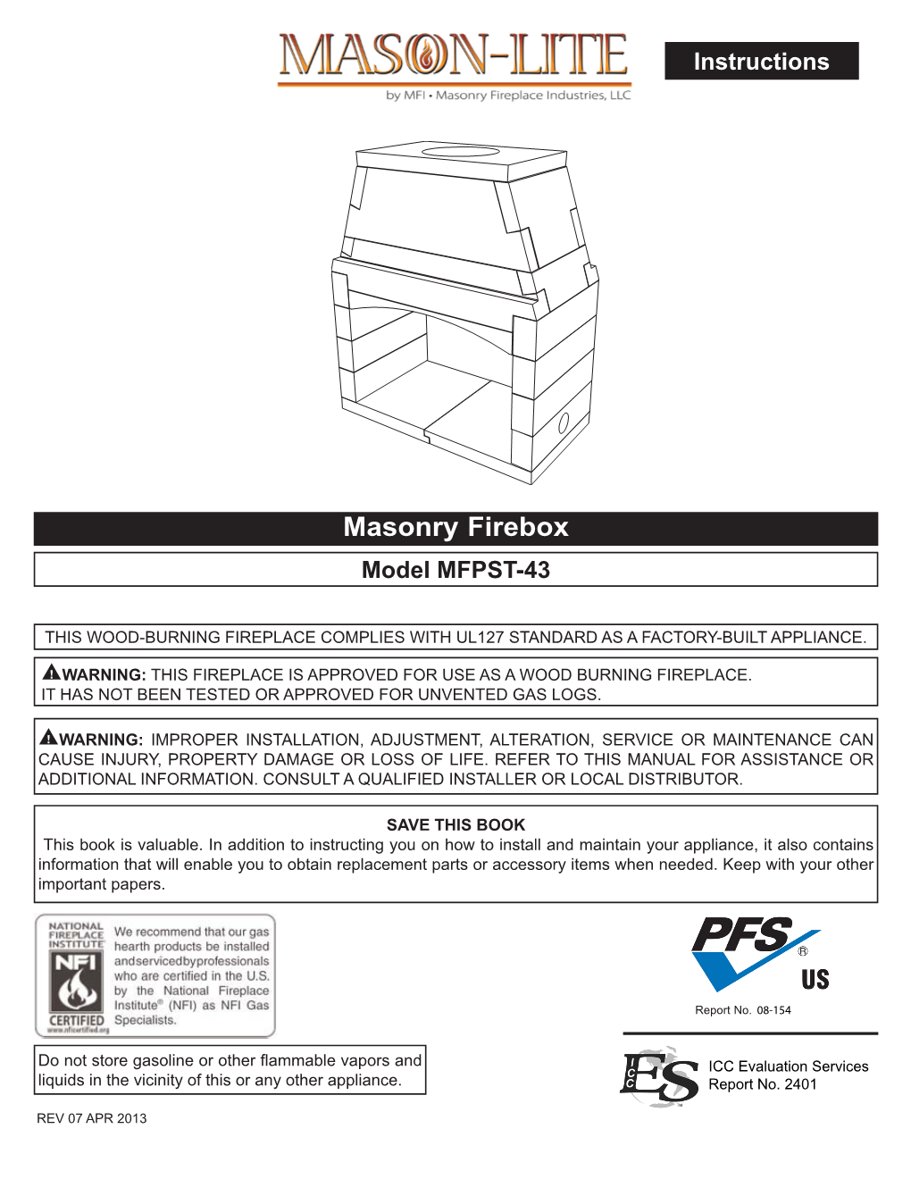 Masonry Firebox Model MFPST-43