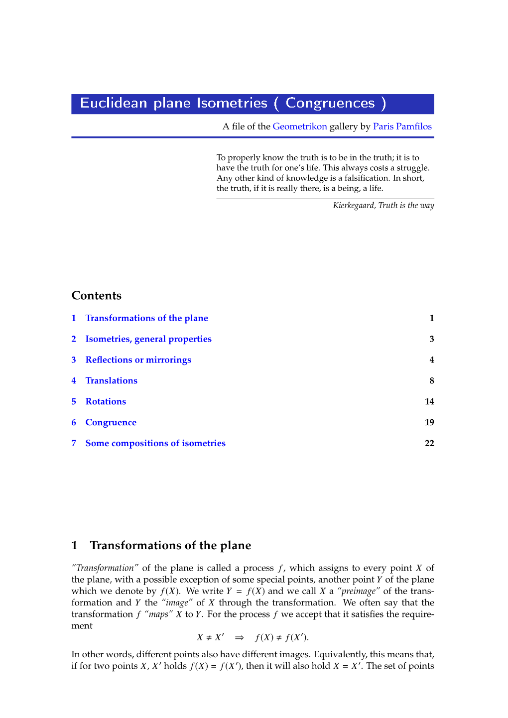 Euclidean Plane Isometries ( Congruences )