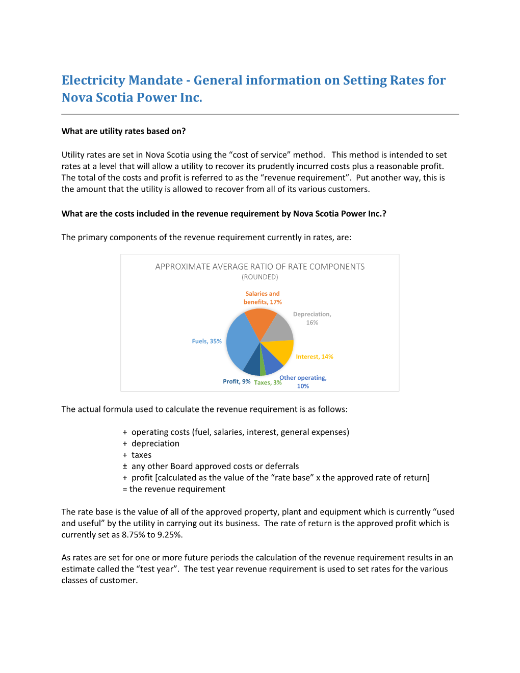 General Information on Setting Rates for Nova Scotia Power Inc