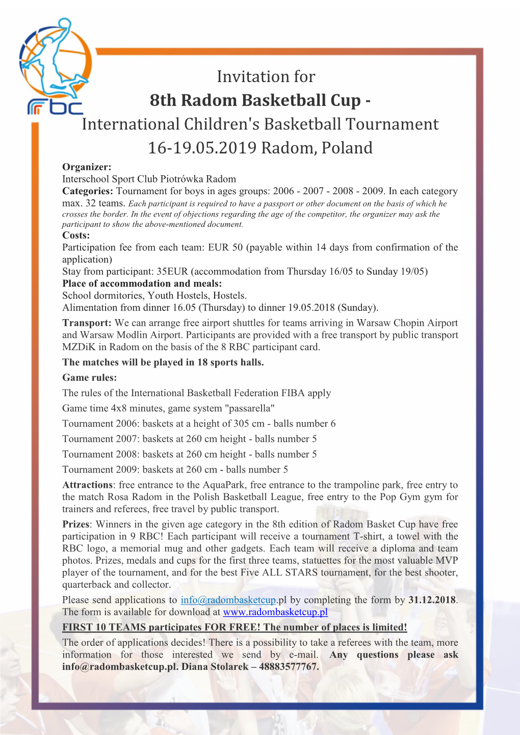 International Children's Basketball Tournament 16-19.05.2019 Radom