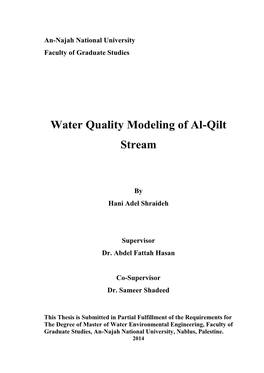 Water Quality Modeling of Al-Qilt Stream