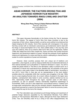 Asian Horror: the Factors Driving Thai and Japanese Horror Film Industry: an Analysis Towards Ringu (1998) and Shutter (2004)