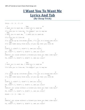 I Want You to Want Me Lyrics and Tab (By Cheap Trick)