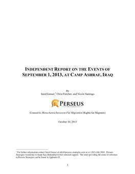 Independent Report on the Events of September 1, 2013, at Camp Ashraf, Iraq