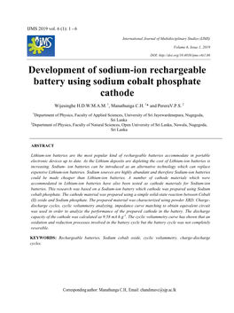 Development of Sodium-Ion Rechargeable Battery Using Sodium Cobalt Phosphate Cathode
