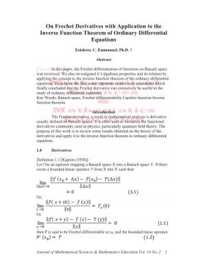 On Frechet Derivatives with Application to the Inverse Function Theorem of Ordinary Differential Equations