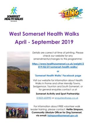 West Somerset Health Walks April - September 2019
