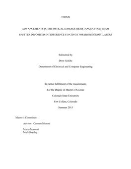 Thesis Advancements in the Optical Damage Resistance