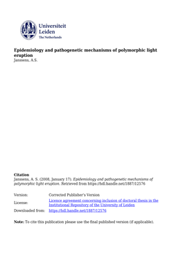 Epidemiology and Pathogenetic Mechanisms of Polymorphic Light Eruption Janssens, A.S