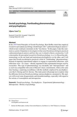 Gestalt Psychology, Frontloading Phenomenology, and Psychophysics
