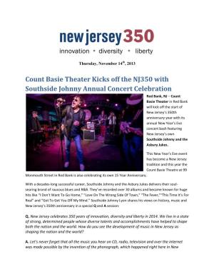 Count Basie Theater Kicks Off the NJ350 with Southside Johnny Annual Concert Celebration