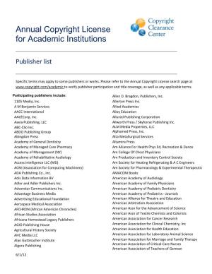 Participating Publishers List