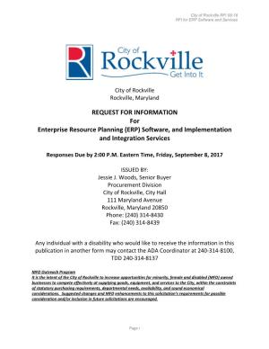 REQUEST for INFORMATION for Enterprise Resource Planning (ERP) Software, and Implementation and Integration Services