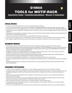 TOOLS for MOTIF-RACK Installation Guide / Installationshandbuch / Manuel D’Installation