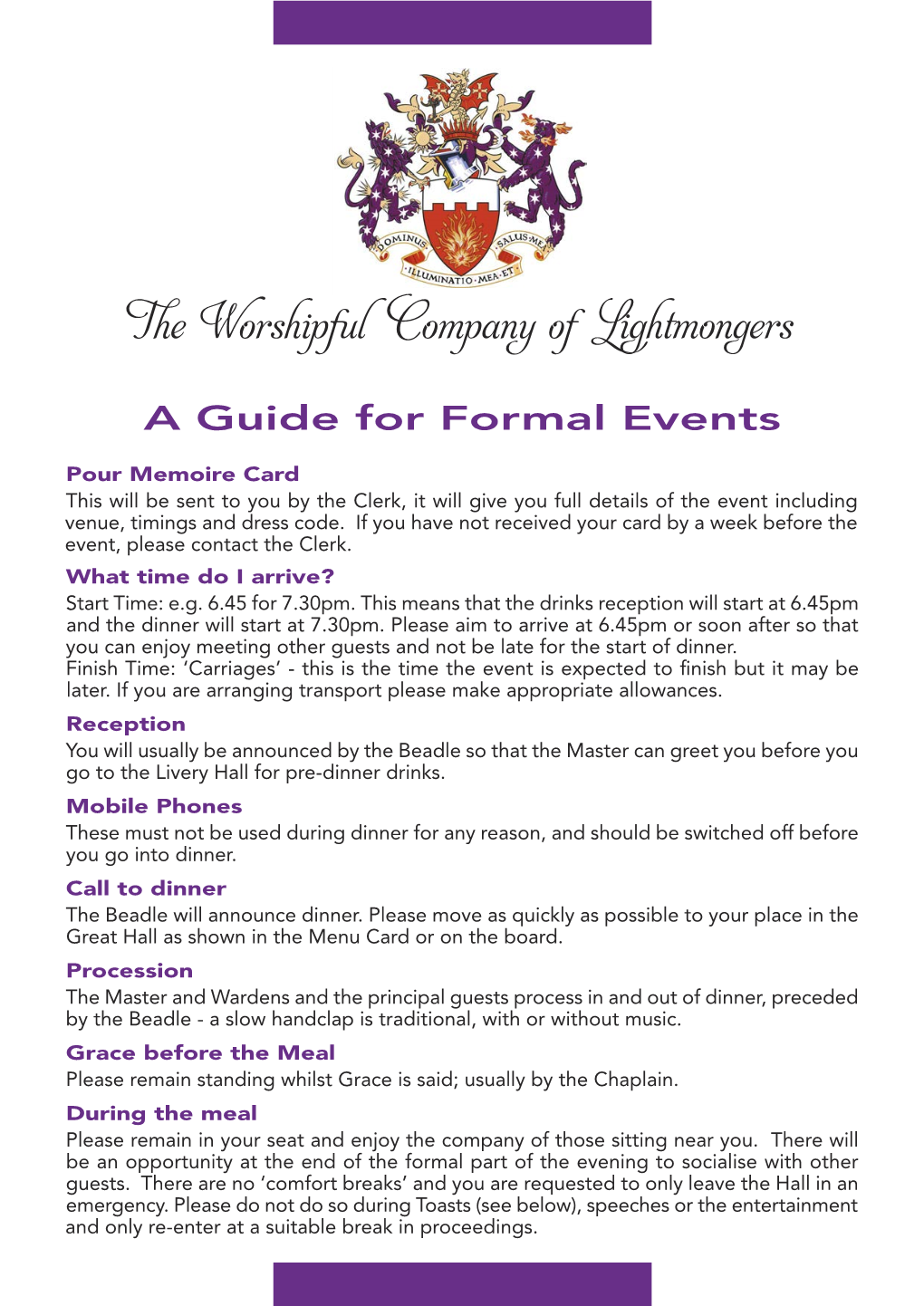 Guide for Formal Events