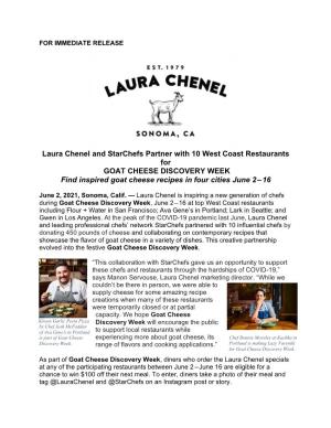 Laura Chenel and Starchefs Partner with 10 West Coast Restaurants for GOAT CHEESE DISCOVERY WEEK