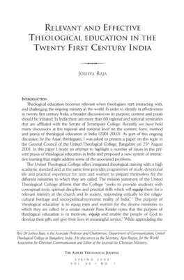 Relevant and Effective Theological Education in the Twenty First Century India