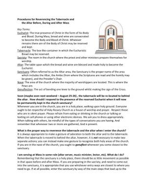 Procedures for Reverencing the Tabernacle and the Altar Before, During and After Mass