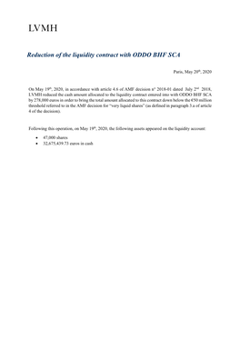 Reduction of the Liquidity Contract with ODDO BHF SCA