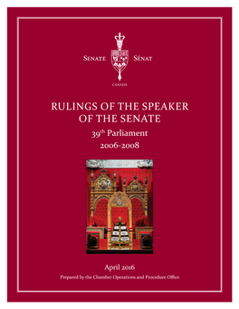 RULINGS of the SPEAKER of the SENATE 39Th Parliament 2006-2008