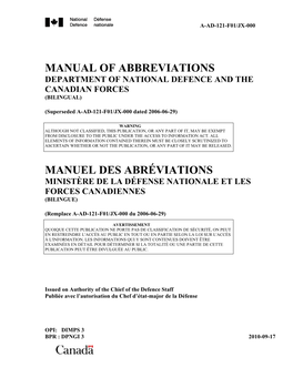 Manual of Abbreviations / Manuel Des Abréviations 2010