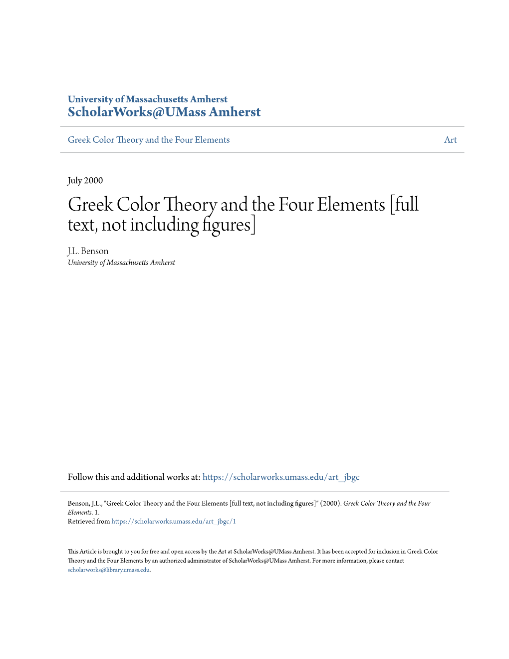 Greek Color Theory and the Four Elements [Full Text, Not Including Figures] J.L