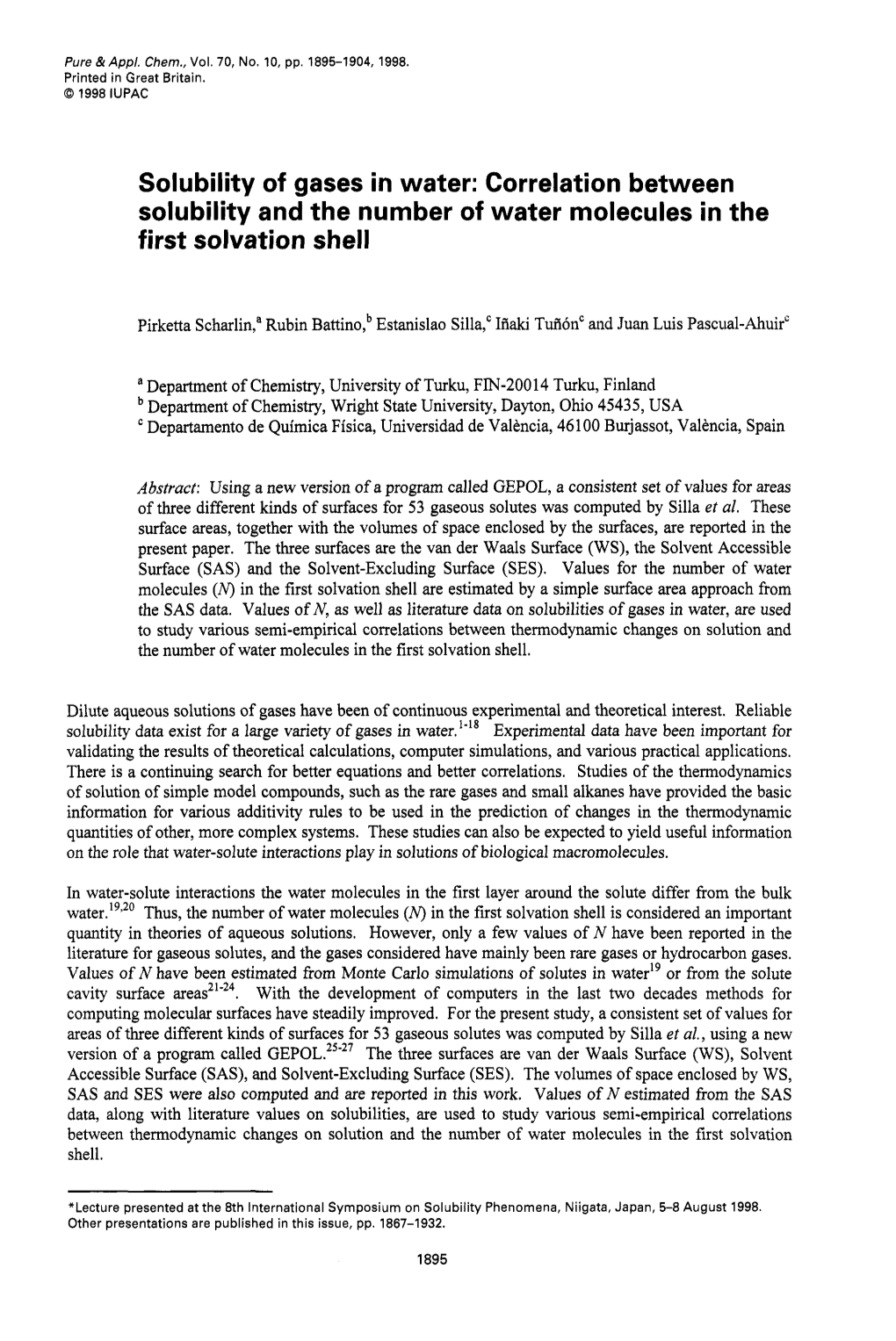 Correlation Between Solubility and the Number of Water Molecules in the First Solvation Shell