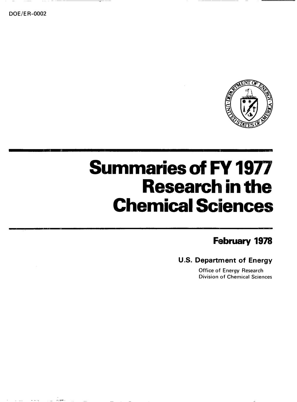 Summaries of FY 1977 Research in the Chemical Sciences