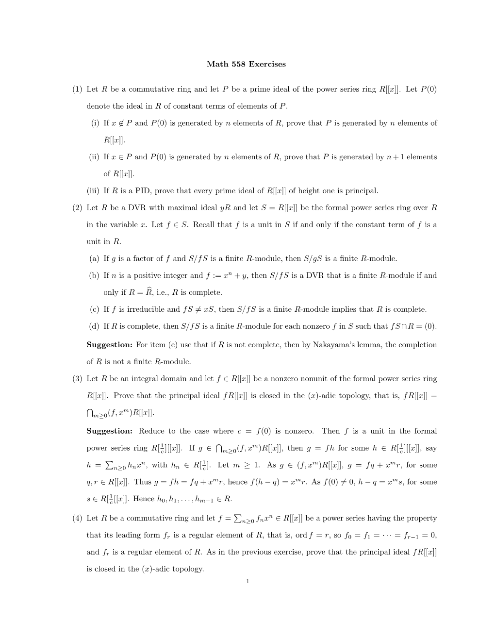 Math 558 Exercises