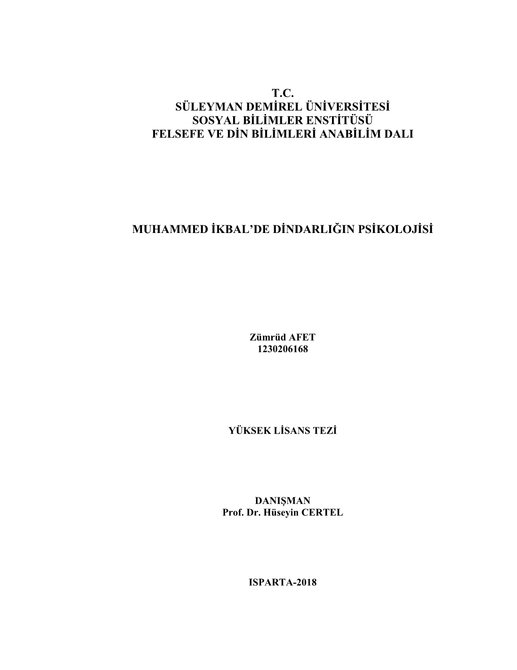 T.C. Süleyman Demirel Üniversitesi Sosyal Bilimler Enstitüsü Felsefe Ve Din Bilimleri Anabilim Dali