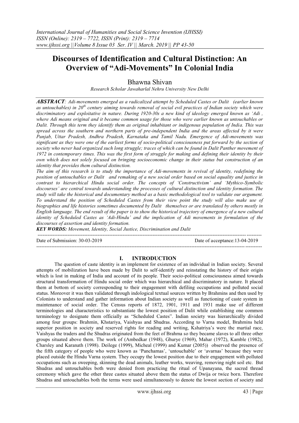 An Overview of “Adi-Movements” in Colonial India