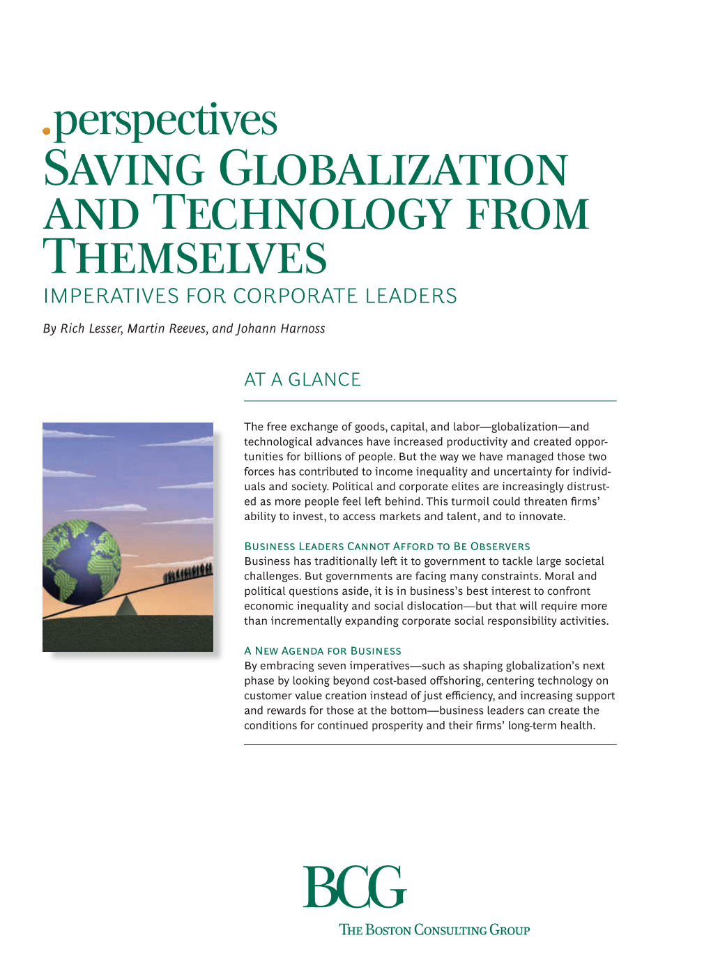 Saving Globalization and Technology from Themselves Imperatives for Corporate Leaders
