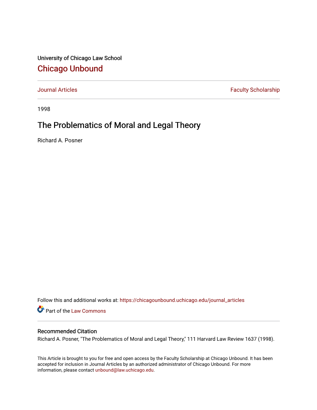 The Problematics of Moral and Legal Theory