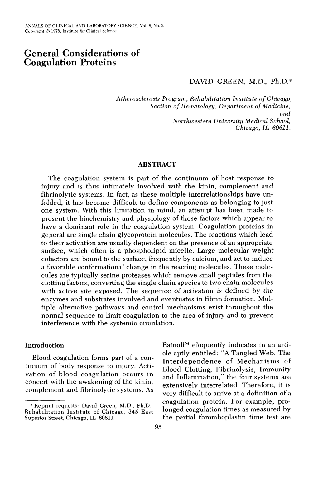 General Considerations of Coagulation Proteins