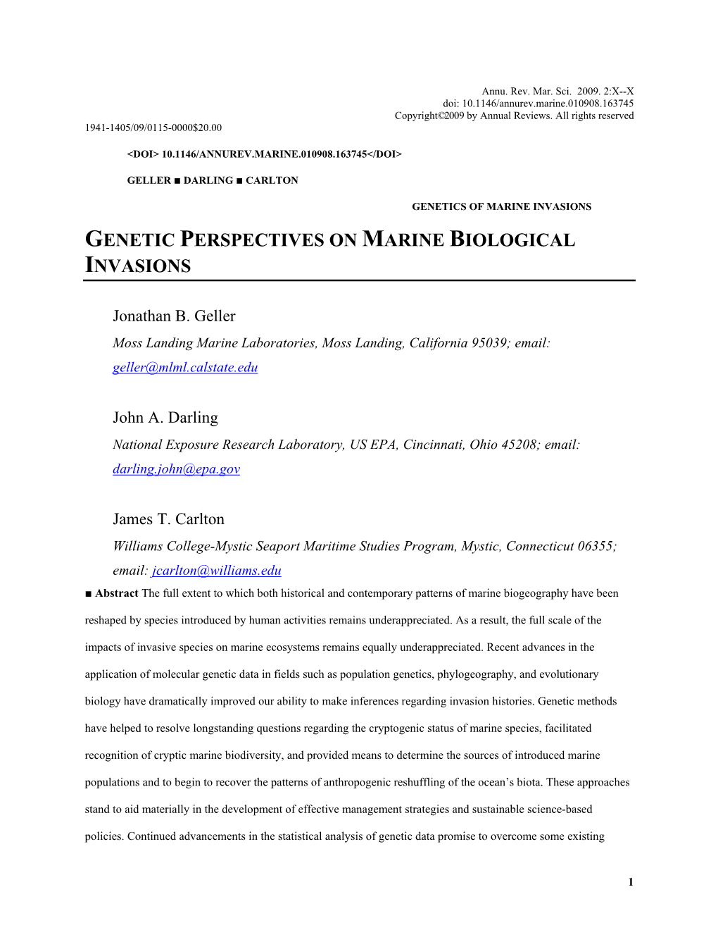 Genetic Perspectives on Marine Biological Invasions