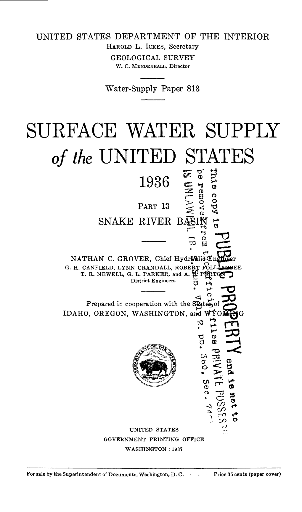 SURFACE WATER SUPPLY of the UNITED STATES