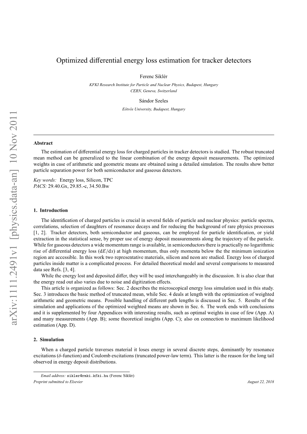 Arxiv:1111.2491V1 [Physics.Data-An] 10 Nov 2011 .Simulation 2