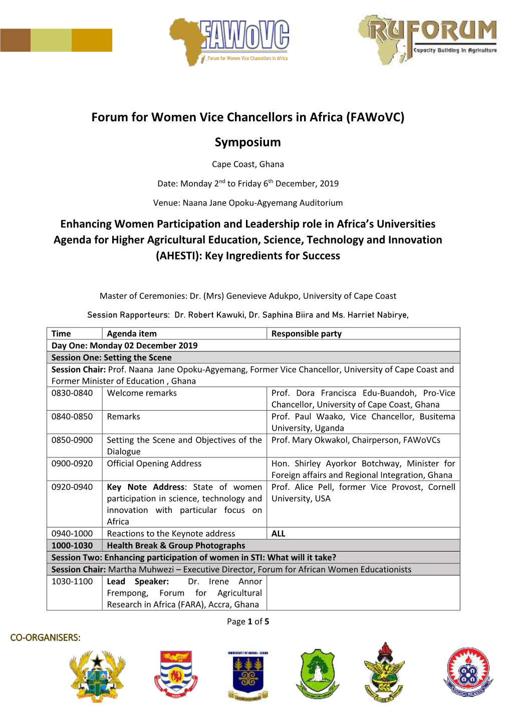 Forum for Women Vice Chancellors in Africa (Fawovc) Symposium