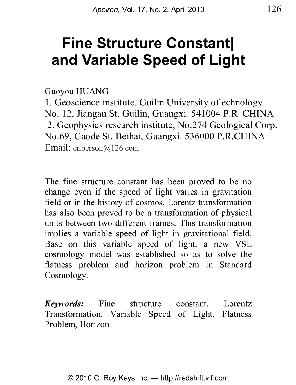 Fine Structure Constant| and Variable Speed of Light