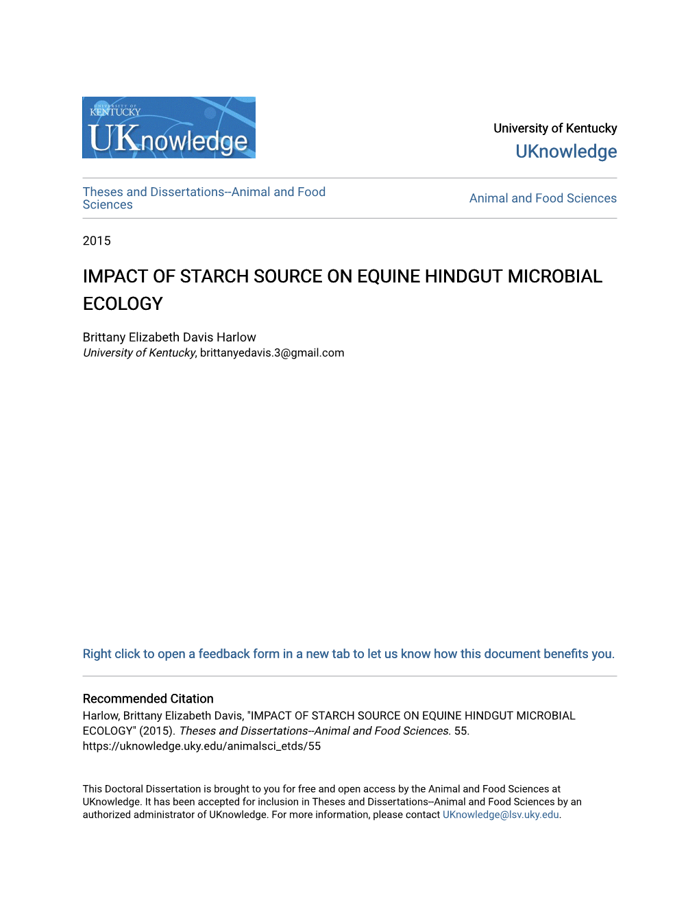 Impact of Starch Source on Equine Hindgut Microbial Ecology