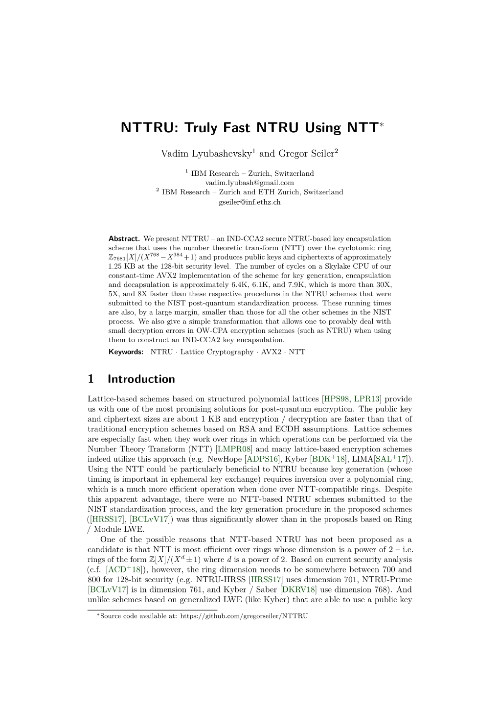 Truly Fast NTRU Using NTT∗