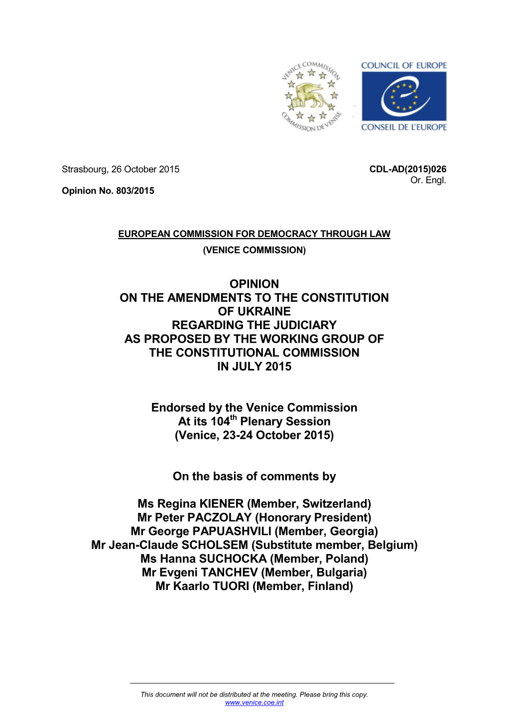 Opinion of the Venice Commission CDL-AD(2015)026