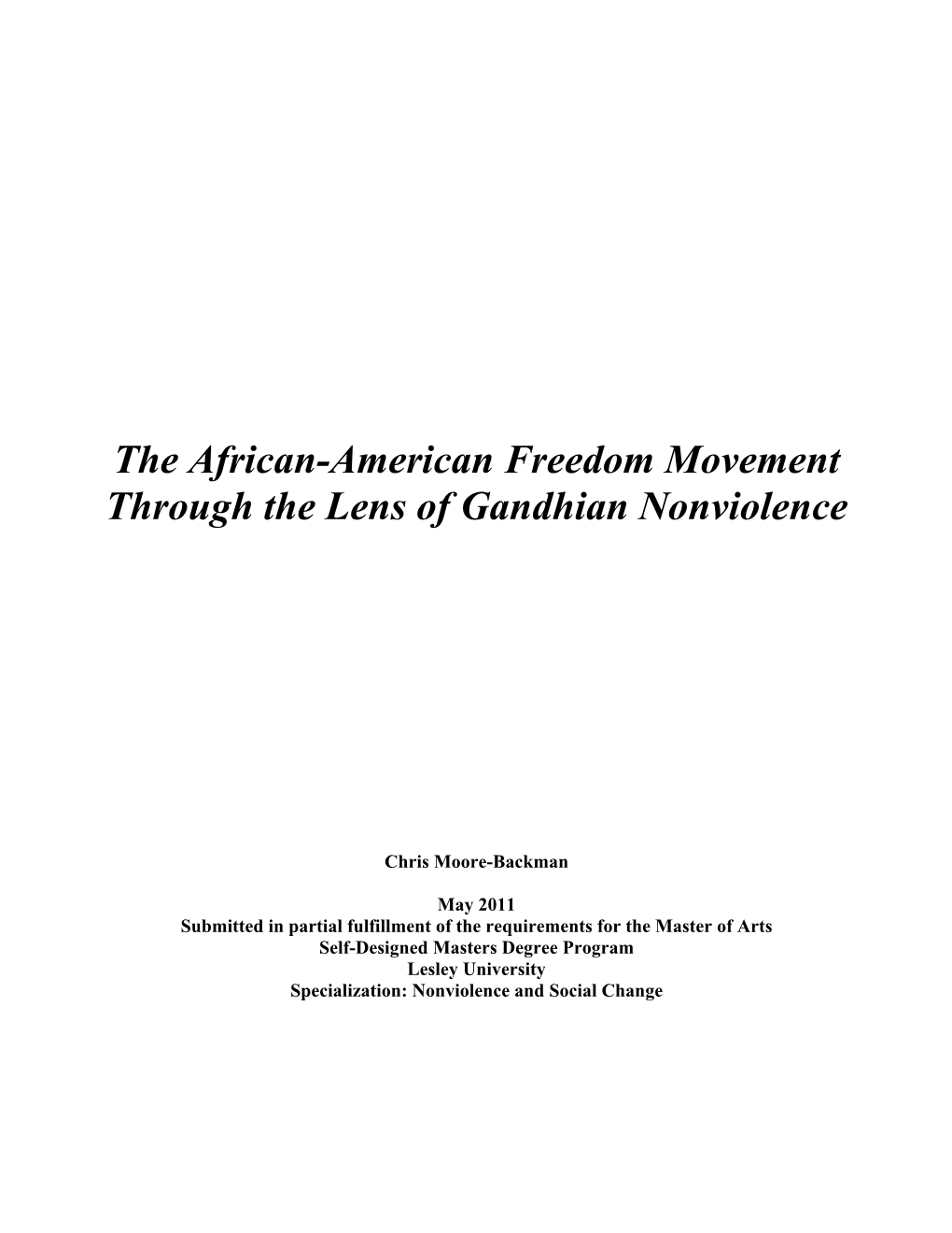 The African-American Freedom Movement Through the Lens of Gandhian Nonviolence