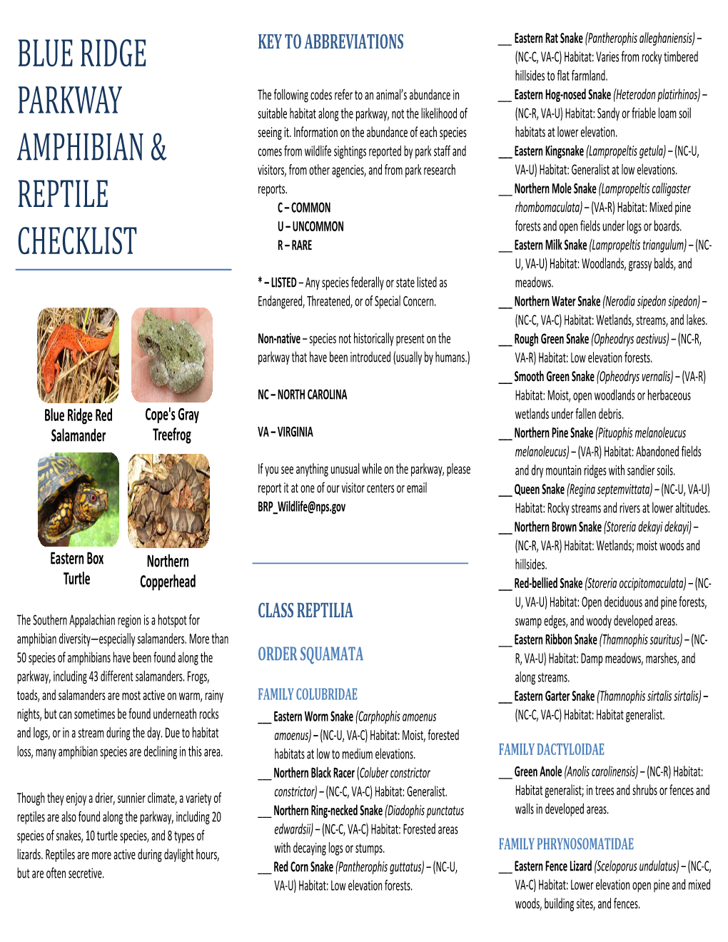 Amphibian and Reptile Checklist