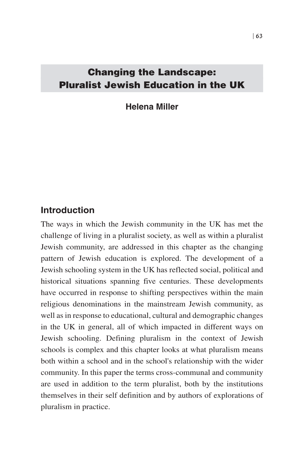 Pluralist Jewish Education in the UK