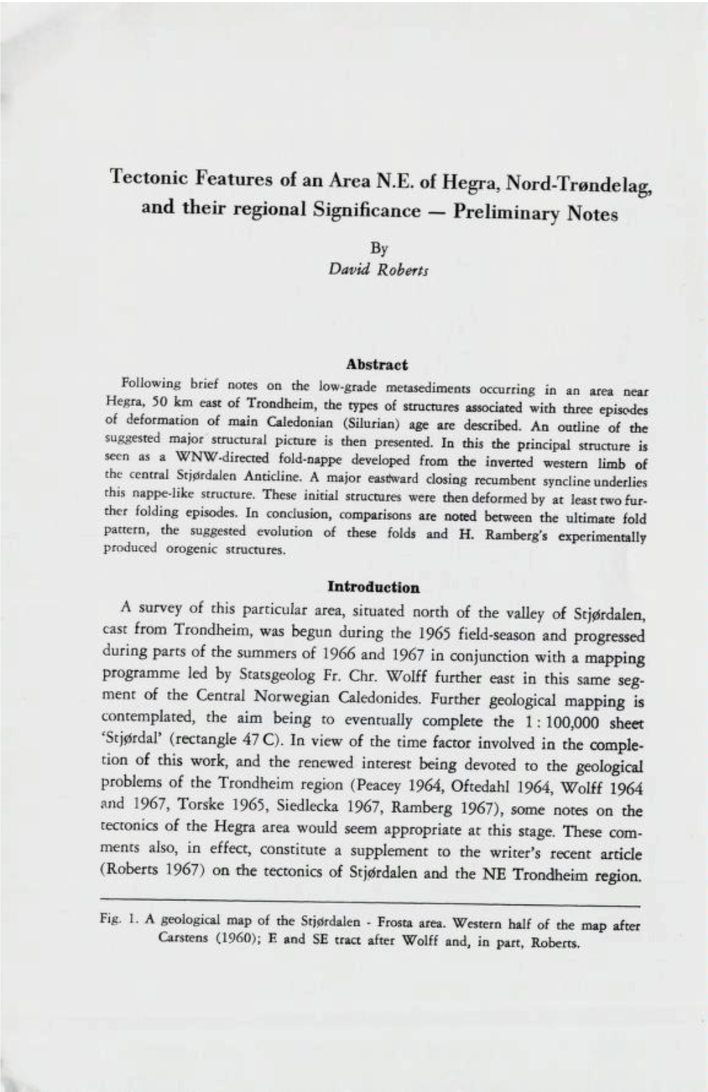 Tectonic Features of an Area N.E. of Hegra, Nord-Trøndelag, and Their Regional Significance — Preliminary Notes by David Roberts