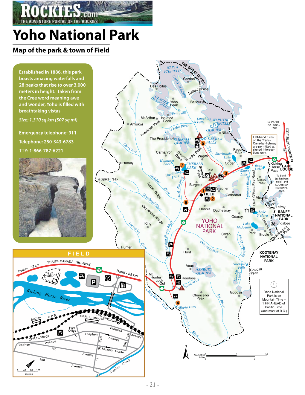 Yoho National Park Map of the Park & Town of Field