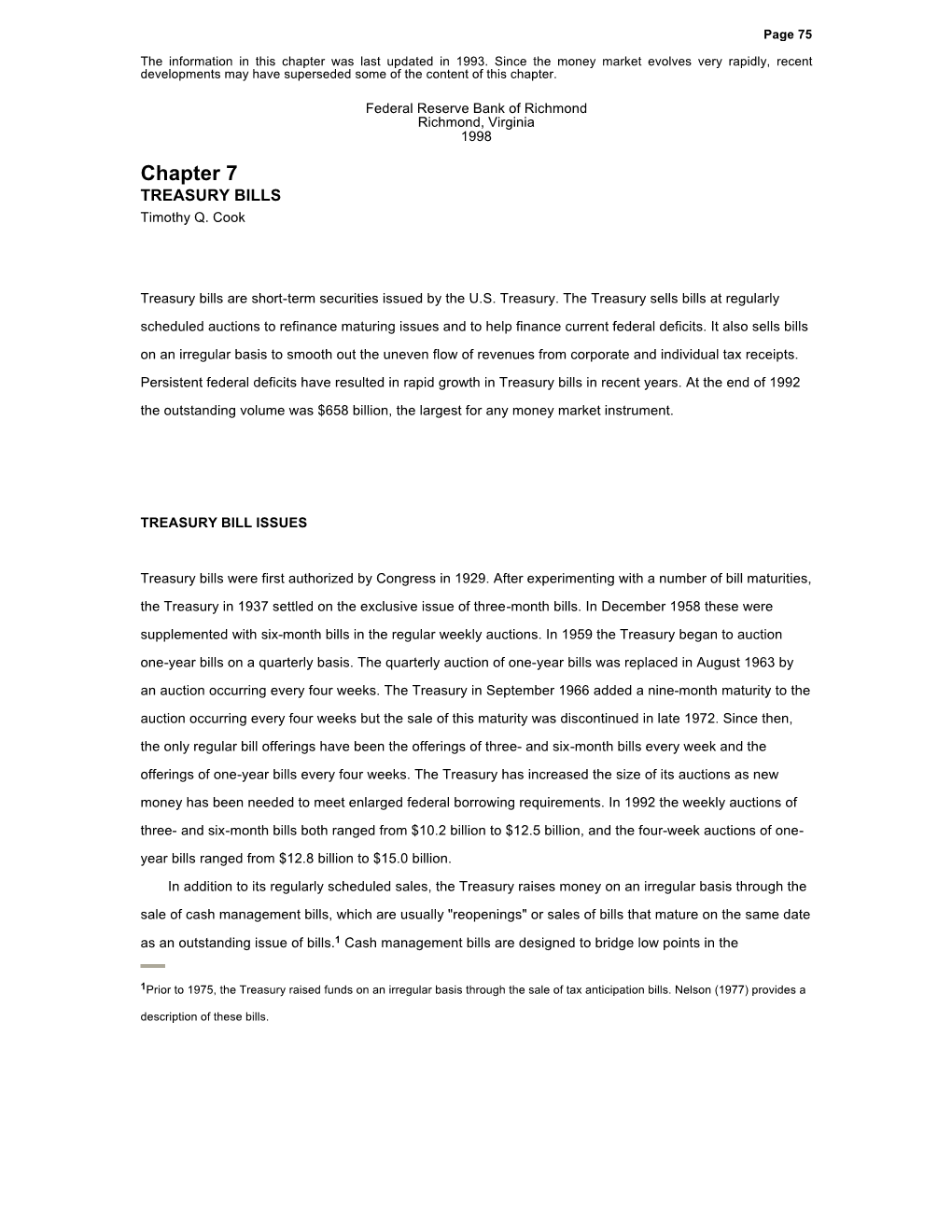 TREASURY BILLS Timothy Q