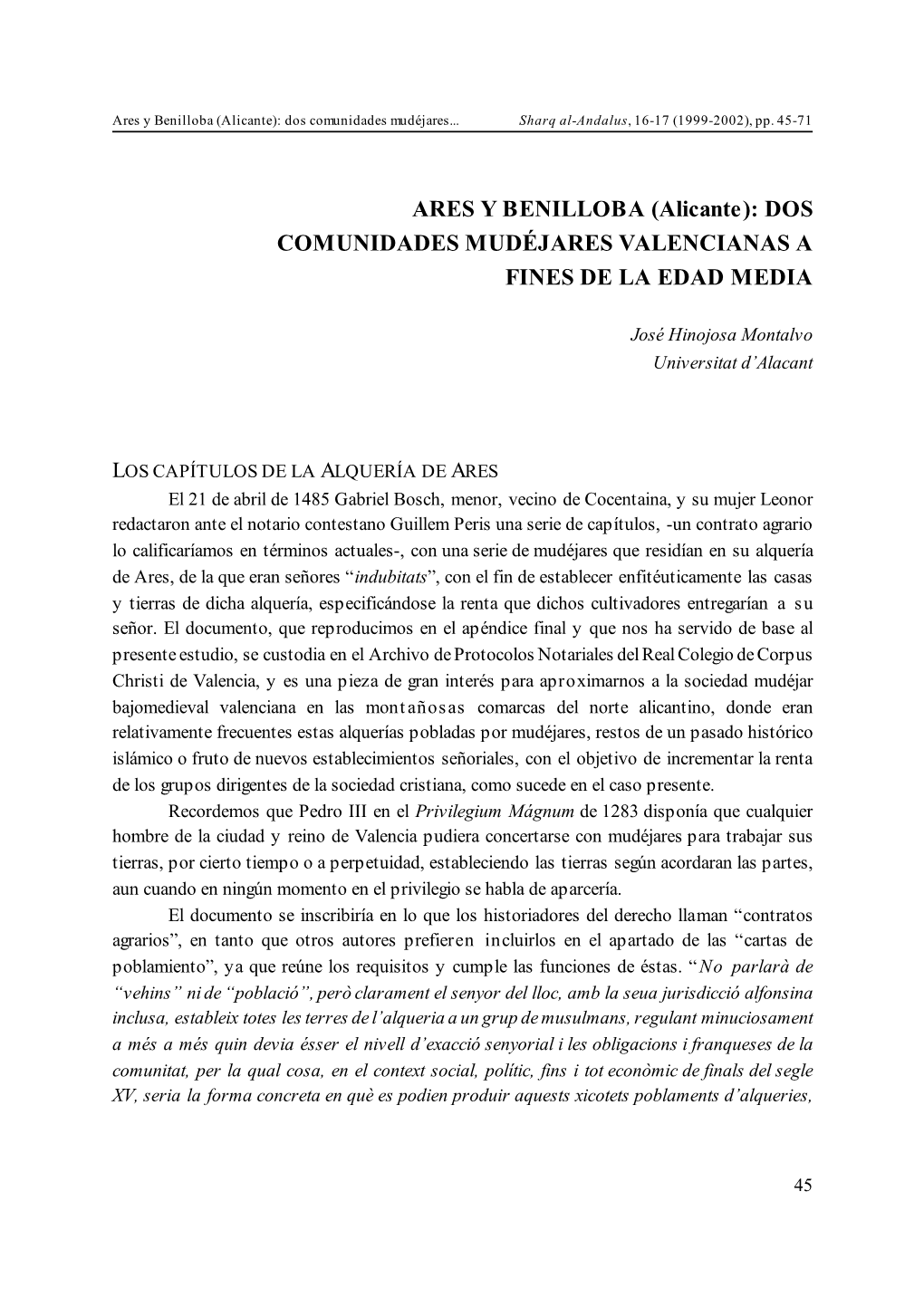 Pdf Ares Y Benilloba. Dos Comunidades Mudéjares